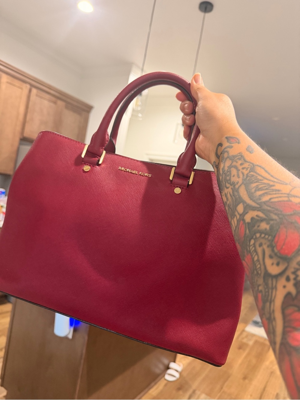 Michael Kors Red Saffiano Satchel with Gold Hardware and wallet